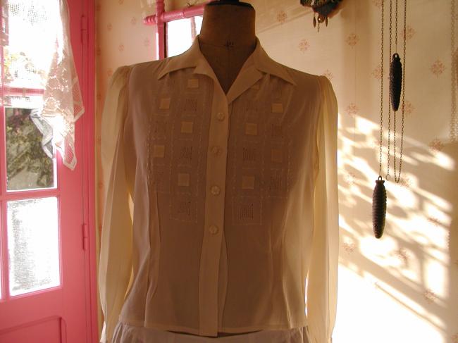 Gorgeous silk blouse with handmade embroidery and appliqué 1930