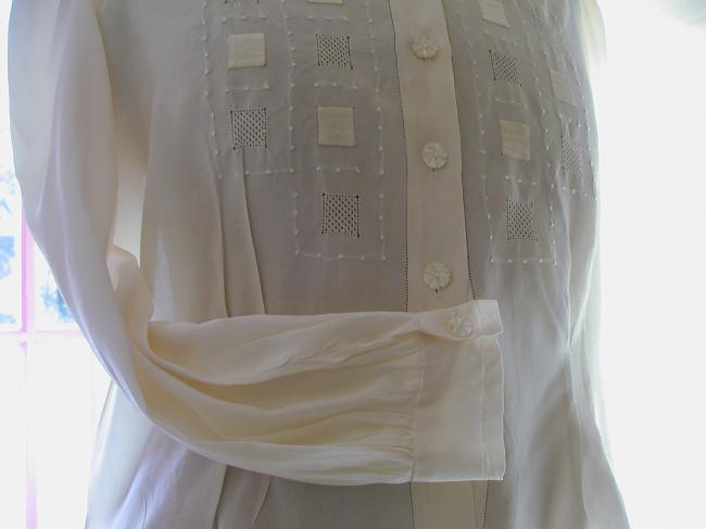 Gorgeous silk blouse with handmade embroidery and appliqué 1930