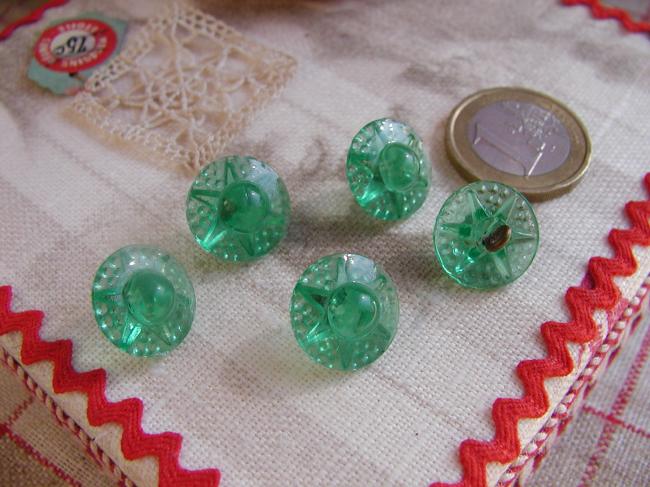 Superbe série de 6 boutons en verre de forme toupille, motif étoilé, 1900