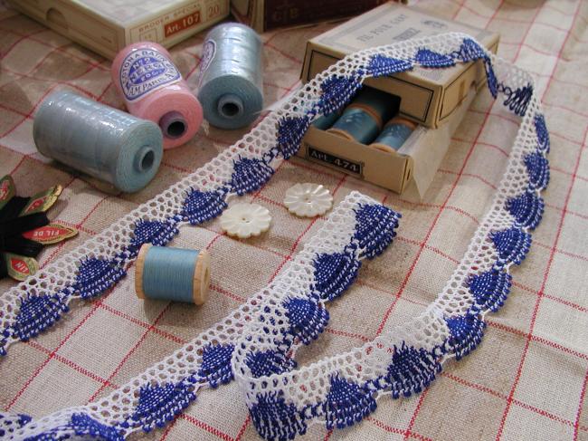 Charmante dentelle bicolore bleu & blanc en coton à feston en 23mm