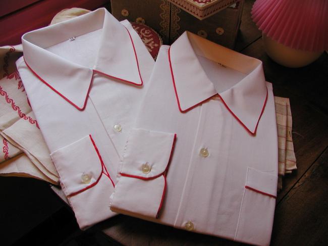 Adorable chemise de nuit d'homme en coton léger avec liseré rouge