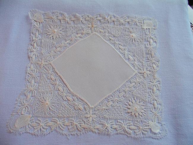 Exceptional Nanduti lace pocket handkerchief