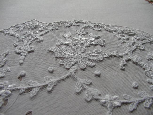 Wonderful net tambour embroidered table centre with silk thread