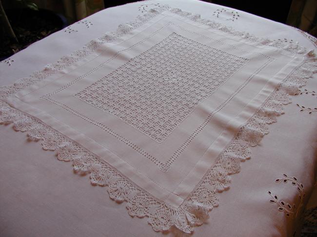 Wonderful drawn thread work trolley mat with very fine Cluny lace