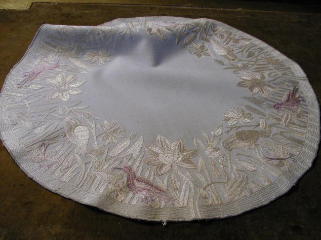 Beautiful victorian table centre with silk embroidered wild birds