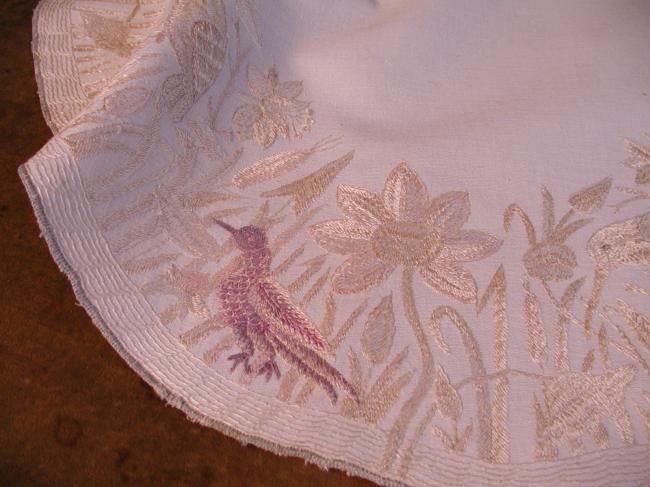 Beautiful victorian table centre with silk embroidered wild birds