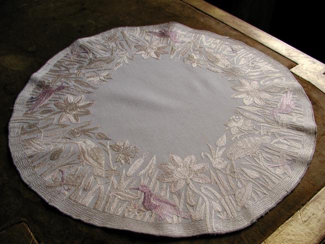 Beautiful victorian table centre with silk embroidered wild birds