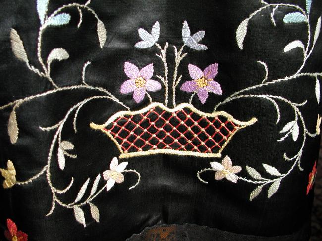 Beautiful silk apron with embroidered flowers 19th century