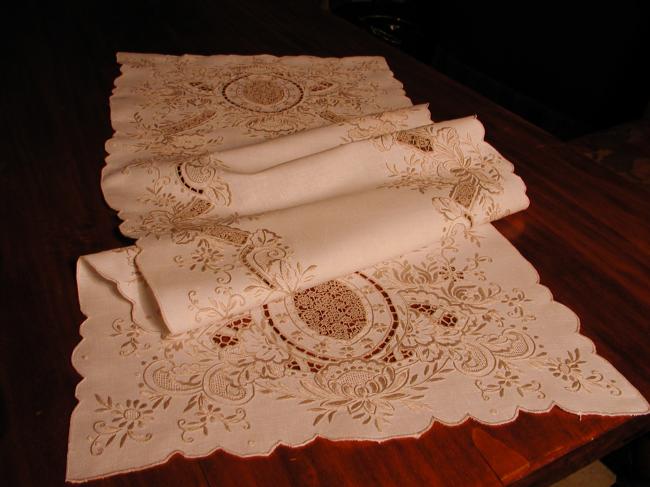 Stunning embroidered Madeira table runner