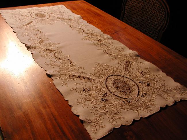 Stunning embroidered Madeira table runner