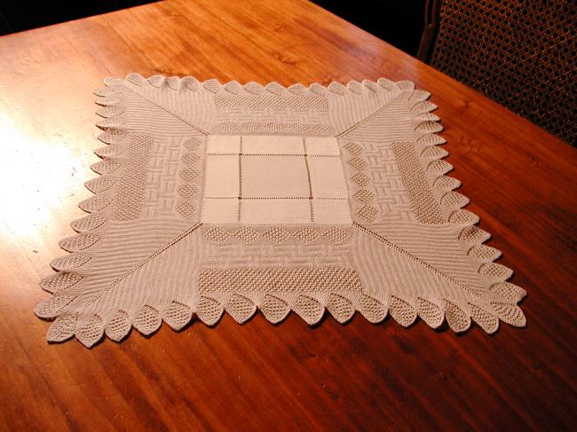 Wonderful knitted lace and drwn thread works table centre 1900