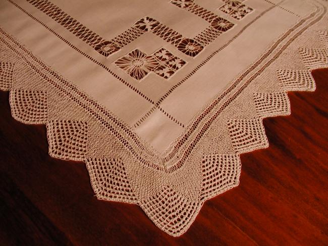 Gorgeous trolley mat or table centre with drawn thread works and knitted lace