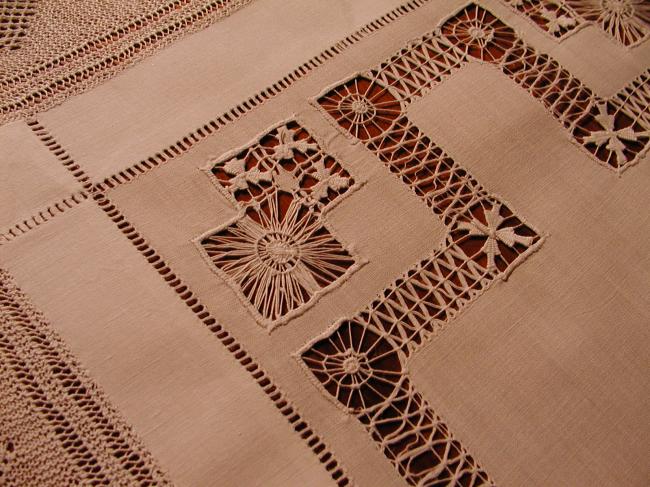 Gorgeous trolley mat or table centre with drawn thread works and knitted lace