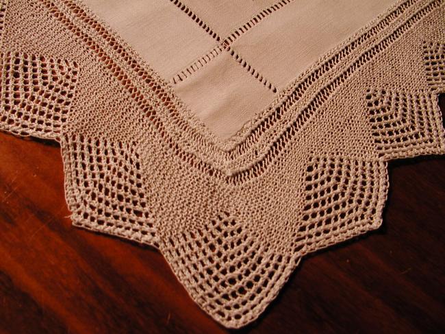 Gorgeous trolley mat or table centre with drawn thread works and knitted lace