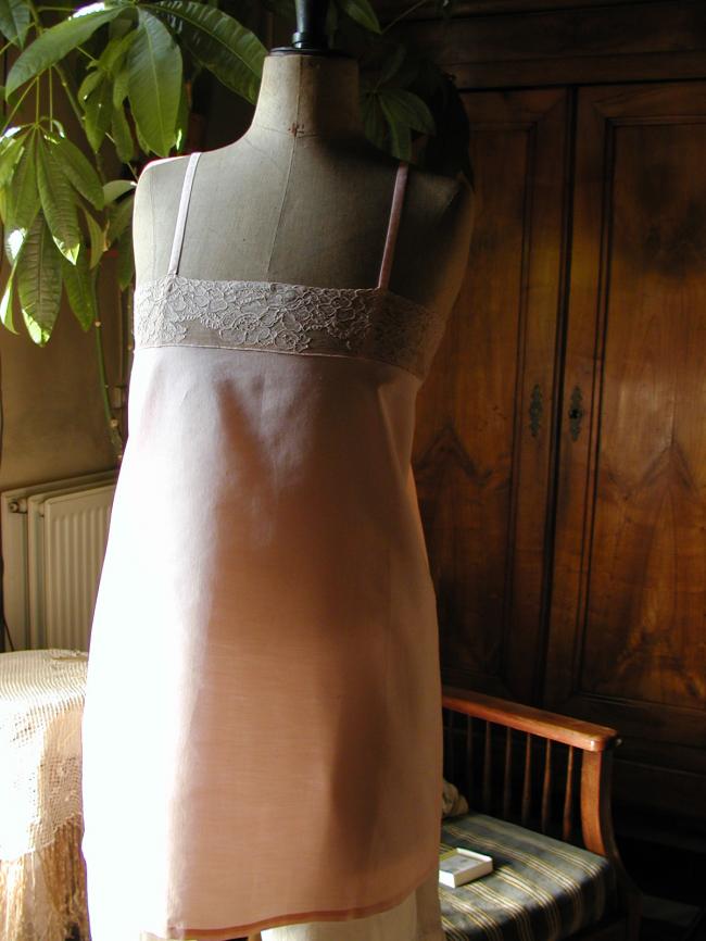 Gorgeous short night dress in wild pink silk with Calais lace