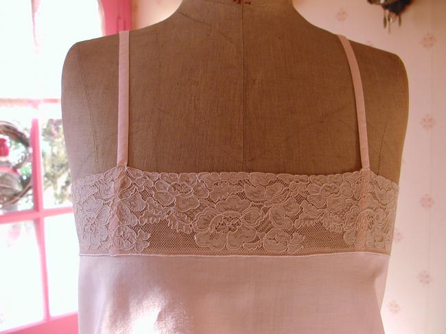 Gorgeous short night dress in wild pink silk with Calais lace