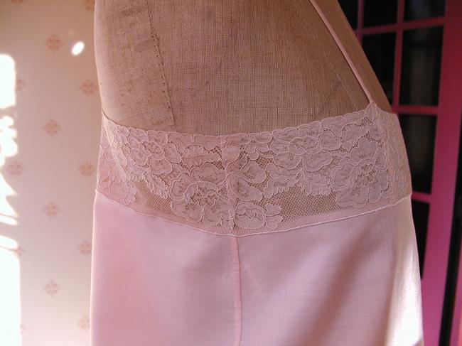 Gorgeous short night dress in wild pink silk with Calais lace