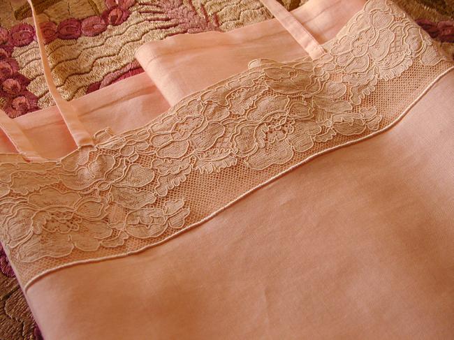 Gorgeous short night dress in wild pink silk with Calais lace