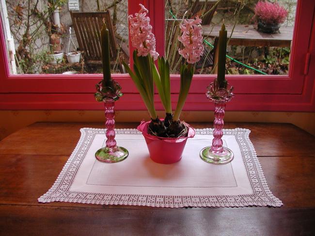 Lovely  greek symbol and polka dots damask and crochet lace trolley dresser