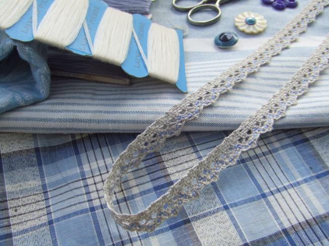 Adorable dentelle à feston en lin naturel et coton bleu (15mm)