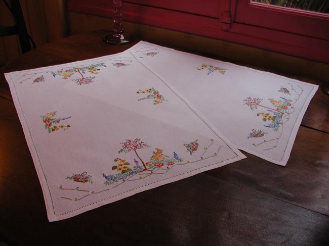 Two superb trolley dressers with a charming landscape of summer flowers