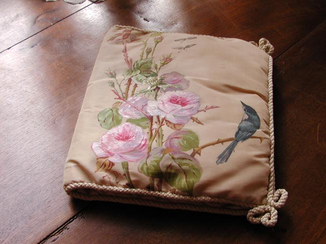 Gorgeous book cover in silk with stunning painting of roses and bird