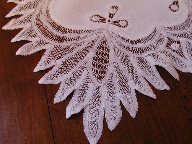 Absolutely stunning table runner with embroidered snow-drops & Renaissance lace