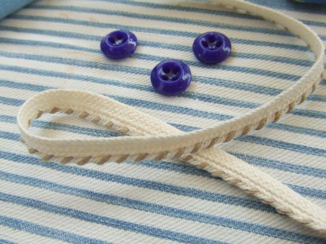 Joli ruban passepoil en coton blanc et beige (6mm)