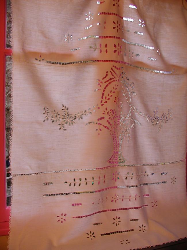 Wonderful curtain in Richelieu embroidery 1900