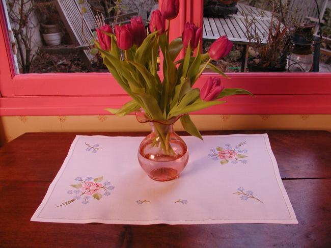 Gorgeous pair of embroidered trolley mats with summer flowers