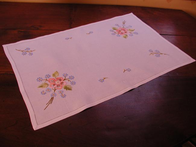 Gorgeous pair of embroidered trolley mats with summer flowers