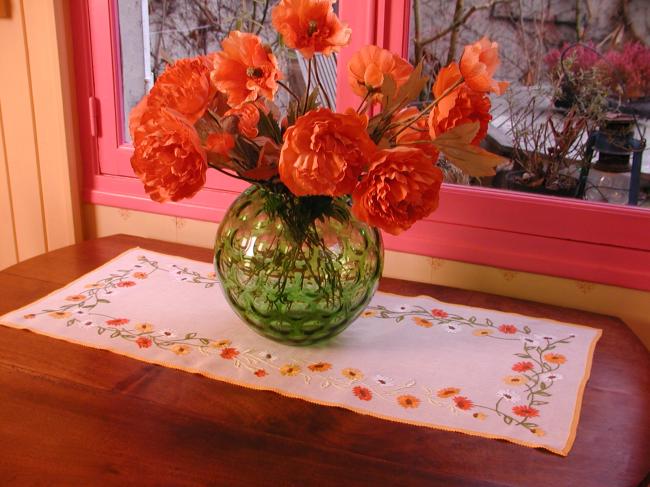 Lovely  embroiderd  fall daisies table runner