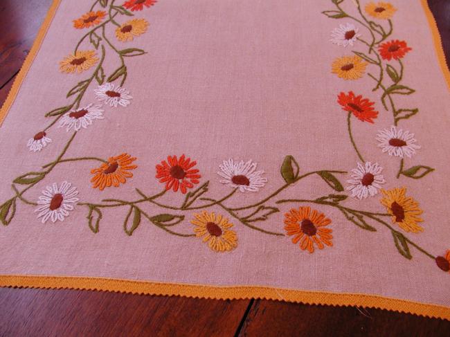 Lovely  embroiderd  fall daisies table runner