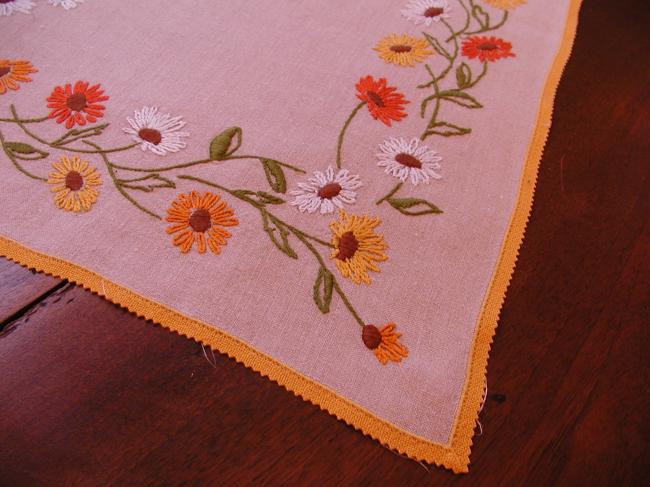 Lovely  embroiderd  fall daisies table runner