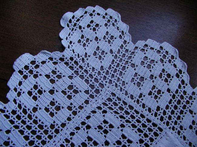 Just beautiful table topper with crochet lace and whiteworks