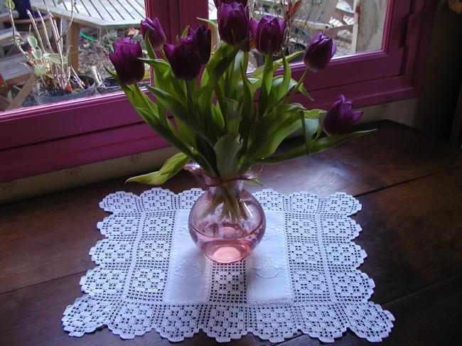 Just beautiful table topper with crochet lace and whiteworks