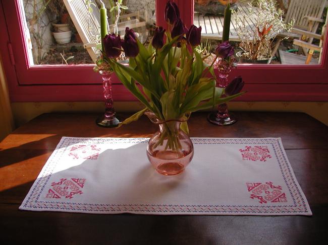 Very pretty table runner with cross stitches embroidery