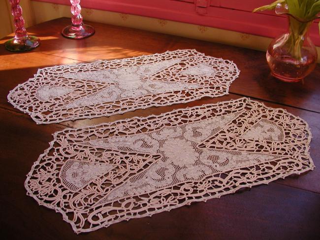 Stunning pair of toppers  in lace tape 1890