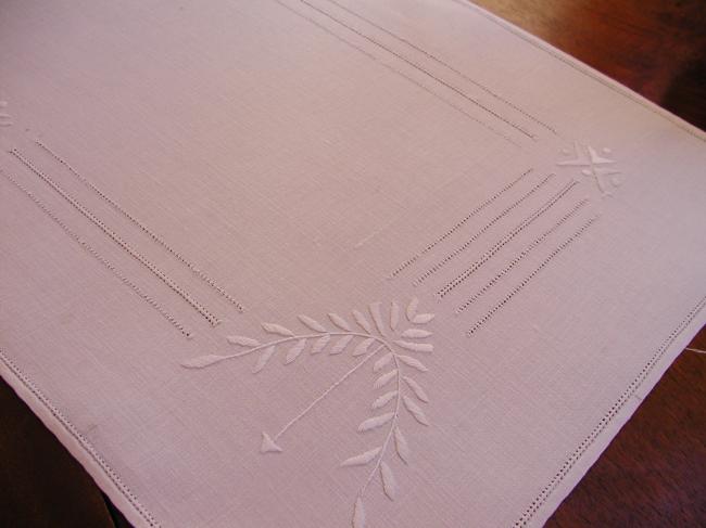 Lovely table runner with white and drawn thread works