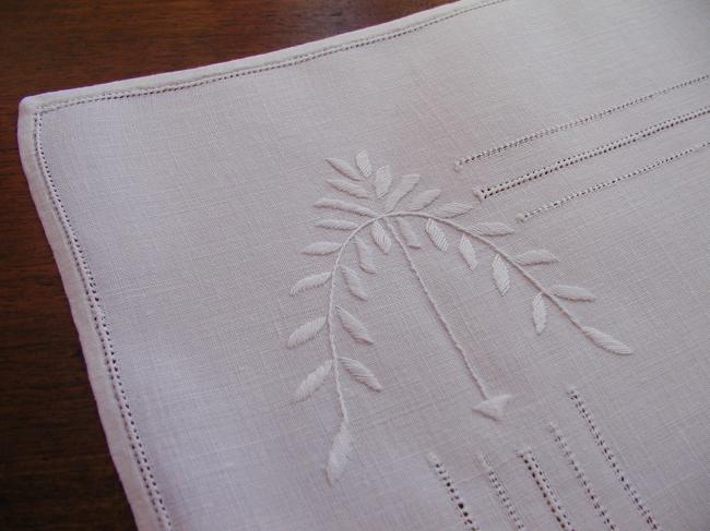 Lovely table runner with white and drawn thread works