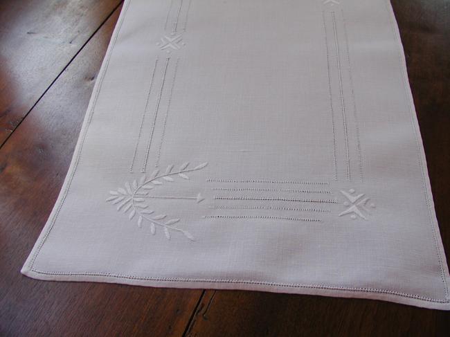 Lovely table runner with white and drawn thread works
