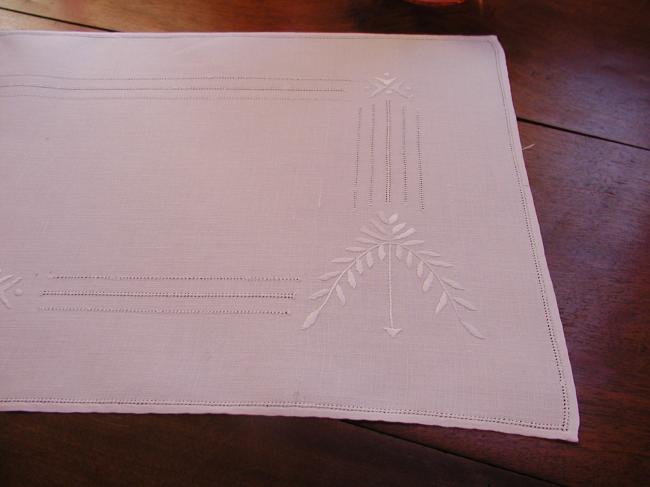 Lovely table runner with white and drawn thread works