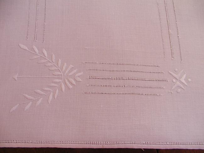 Lovely table runner with white and drawn thread works