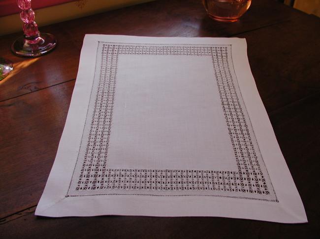Superb rectangular table centre with large river of drawn thread