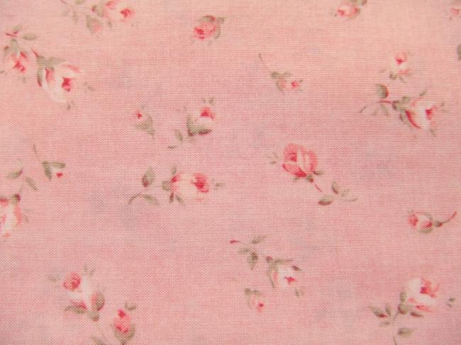 Coupon de coton à fond vieux rose nuagé avec petites fleurettes (Lecien)