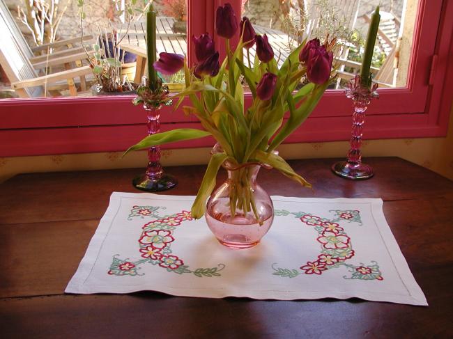 Gorgeous lavish  and colorful embroidered flowers table centre