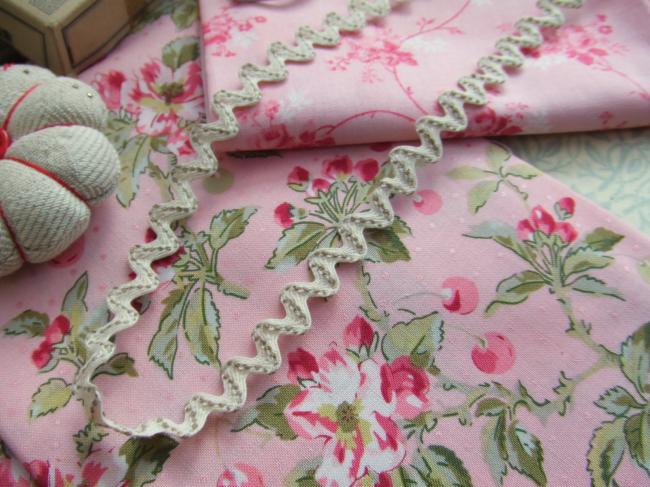 Joli galon croquet en coton blanc souligné d'une couture grége (10mm)