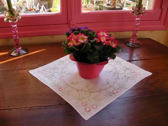 Lovely embroidered cherries squared table centre