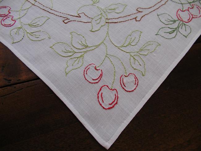 Lovely embroidered cherries squared table centre