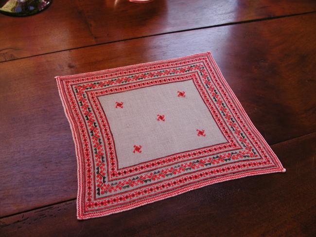 Gorgeous mousseline handkerchief with hand made cross stitches